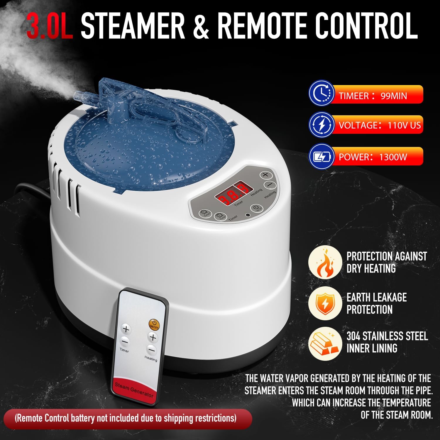 Portable Infrared Steam Sauna with 660nm Red Light Therapy & 850nm Infrared Light Device, 3L 1300W Steamer, Folding Chair, Personal Sauna Box Sauna Tent Home Sauna